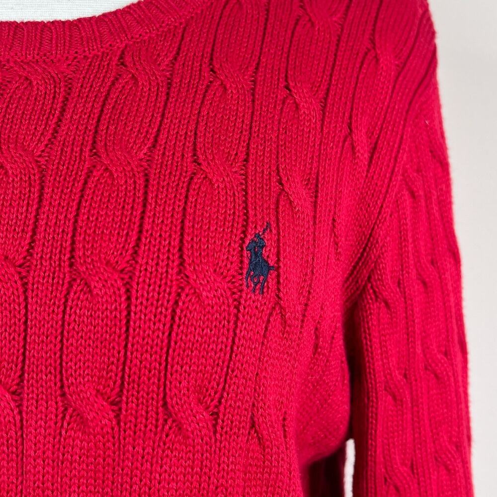 Polo Ralph Lauren | Women's Red Cable Knit Cotton Pullover Designer Sweater XL - Picture 4 of 10